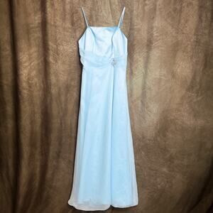 Impression Blue Formal Dress Maxi Sleeveless Layered Mesh Bedazzled Prom Fairy